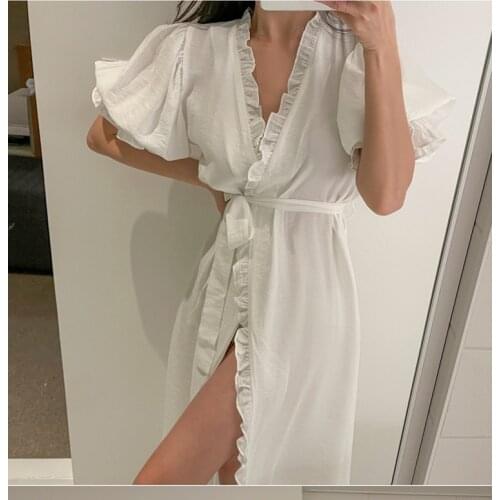 Womens Sleepwear Princess Robes Pajamas.Ladies Girls Puff Sleeve Shower Spa Robe Night Bathrobes Nightgown Robe Dressing Gown