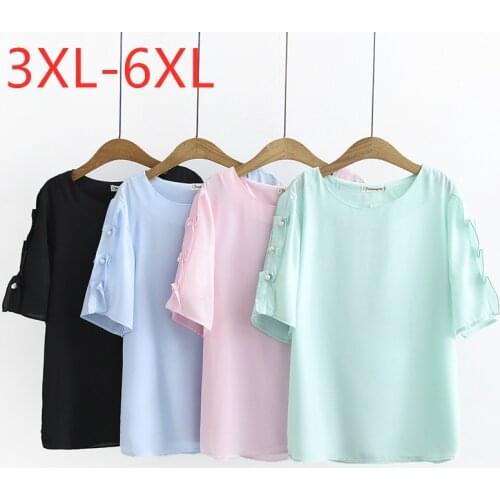 New 2021 summer plus size tops for women large blouse short sleeve casual loose chiffon O neck shirt green pink 3XL 4XL 5XL 6XL