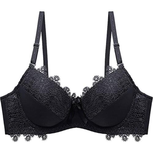DKERT Sexy Lace Women Underwear Push Up AB Cup Brassiere Solid Color ABC Cup Ladies Bra
