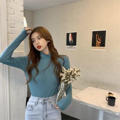 Winter Clothes New Arrival Korean Style Thick Brushed Solid Color Women Shirt Lace High Neck Slim Tight Shirt Loose Top 8 Colors