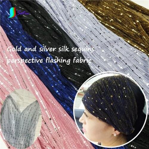 Gold And Silver Silk Sequins Stripe Perspective Shiny Fabric Wedding Dress Headscarf Shawl Stage Layout Costumes Fabrics A0338F