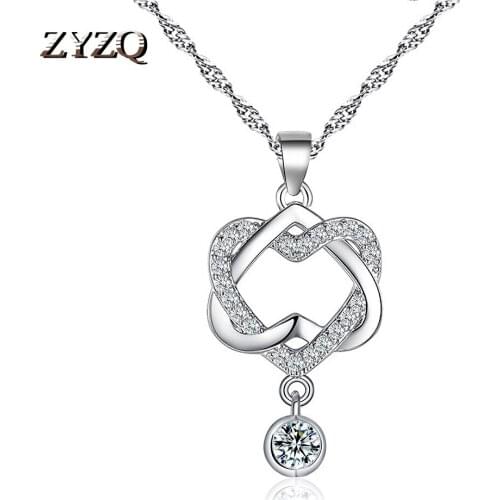 ZYZQ Heart-to-heart Pendant Clavicle Chain Love Concentric Knot Necklace Valentines Day Gift