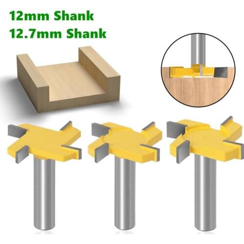 1pc 1/2"12mm Shank 4 Edge T Type Slotting Cutter Woodworking Tool Router Bits For Wood Industrial Grade Milling Cutter Slotting