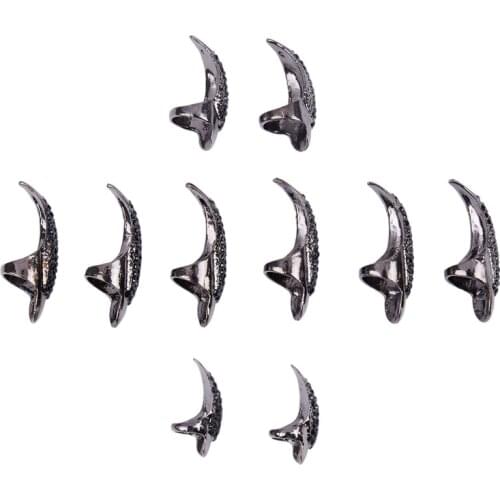 10Pcs/Set Diy Jewelry Punk Style Paved Paw Bend Fingertip Finger Claw Ring Set Fake False Nails Set black