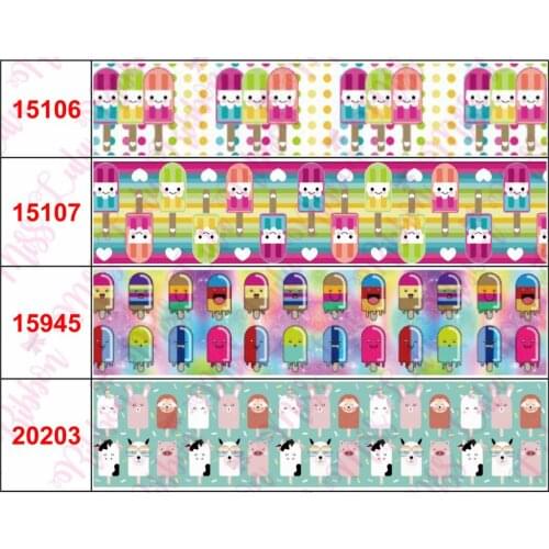 16mm-75mm Summer Ice Cream Cartoon Alpaca Printed Grosgrain/Foe Ribbon Colorful Dots Stripes DIY Hair Bowknots 50yards/roll