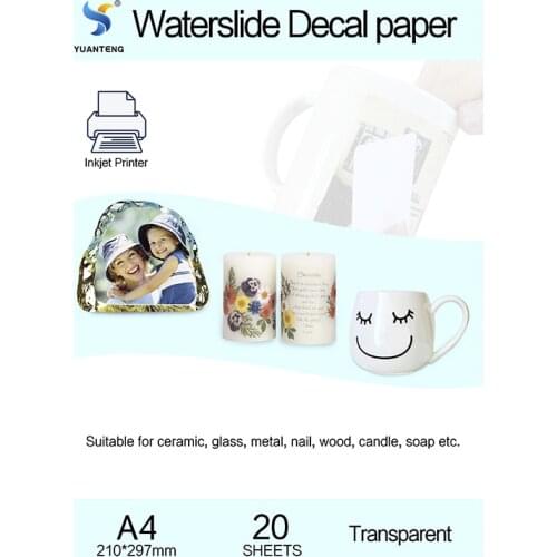 20pcs/lot) A4 Size Inkjet Water Slide Decal Transfer Paper Transparent Printing Paper Clear Inkjet Waterslide Decal Paper Free