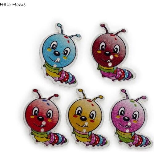 30pcs Caterpillar Cartoon Wood Button Sewing Scrapbooking Clothing Headwear Handmade Crafts Home Decor Accessories DIY 26x20mm
