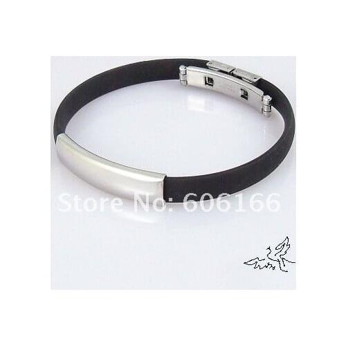 30pcs/lot Simple High Polishing Circular Black Silicone Bracelets Stainless Steel Buckle Bracelet