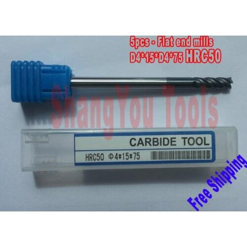 Free Shipping5pcs 4mm Four Flutes(long) Spiral Bit Milling Tools Carbide CNC Endmill Router bits hrc50 D4*15*D4*75