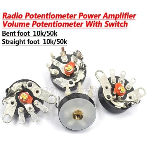 5pcs RV12MM Bent /Straight foot 10K 50K Radio Potentiometer Power Amplifier Volume Potentiometer With Switch B503 B103