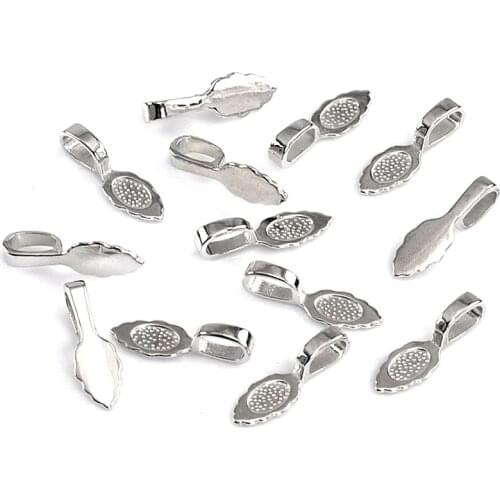 50Pcs Bail Tags Pendants Silver Tone Leaf Metal Glue On Jewelry DIY Findings Charms 26mm