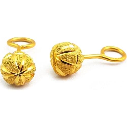 999 Real 24K Yellow Gold Earrings Women Luck Watermelon Ball Stud Earrings 1.1-1.5g Brush-finished Craft Earrings