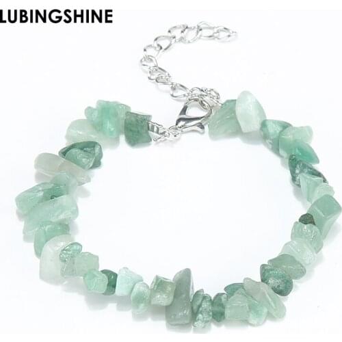 Irregular Natural Green Gem Stone Charm Bracelet for Women Men Adjustable Geometric Crystal Quartz Bracelets Bangles Jewelry