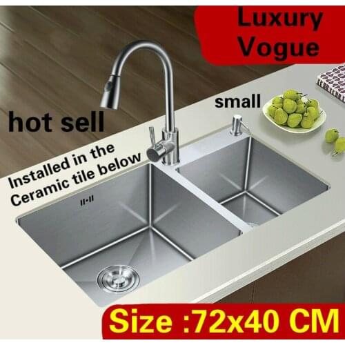 Free shipping Apartment vogue kitchen manual sink double groove high capacity durable 304 stainless steel small 72x40 CM