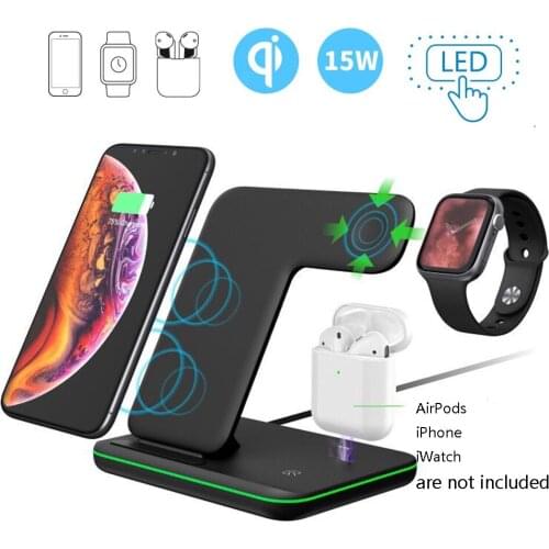 Wireless Charger 3 in 1 Qi-Certified 15W Fast Charging Station for Apple iWatch Series 5/4/3/2/1,AirPods, Compatible with iPhone