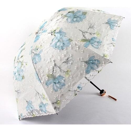 Double-layer embroidered lace umbrella Elegant Lady Sunshade Black Rubber Three Folding Princess Sweet Lace for Wedding Gifts