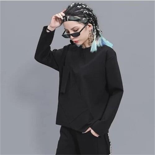Europe and the United States irregular multi-pocket t-shirt female spring and autumn new asymmetric pocket patchwork stylish
