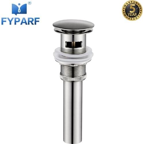 FYPARF Nickel Brushed Drain Plug Sink Pop Up Waste Vanity Vessel Sink Drain Without/With Overflow Brass Bathroom Sink Stopper