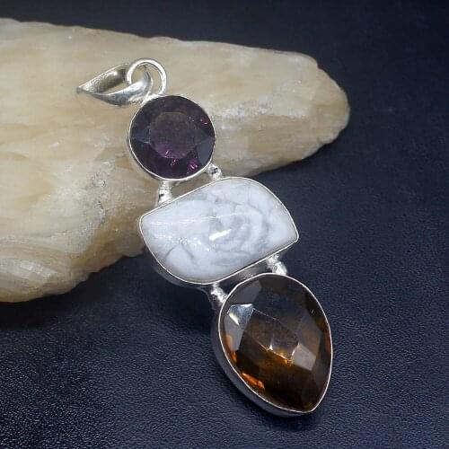 Gemstonefactory Jewelry Big Promotion 925 Silver Natural Ocean Jasper Amethyst Topaz Women Ladies Gifts Necklace Pendant 1296