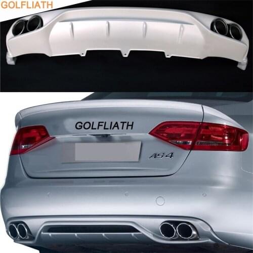 GOLFLIATH PP Unpainted + Steel For A4L ABT Style Rear Bumper Lip Diffuser ,Car Exhaust Tips For Audi 2008-2012 A4 B8 Standard