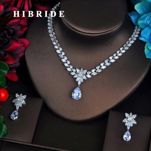 HIBRIDE Simple Tear Drop 3A Cubic Zircoina Jewelry Sets for Wedding Party Top Quanlity CZ Jewelry Set for Woman Gift N-495