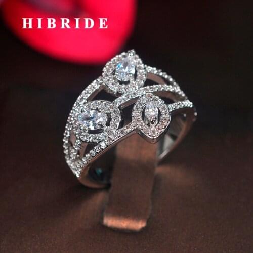 HIBRIDE Clear Sparkling AAA Cubic Zirconia Leaf Shape Women Men Rings Adjustable Ring Bridal Wedding Party Gifts Wholesale R-200
