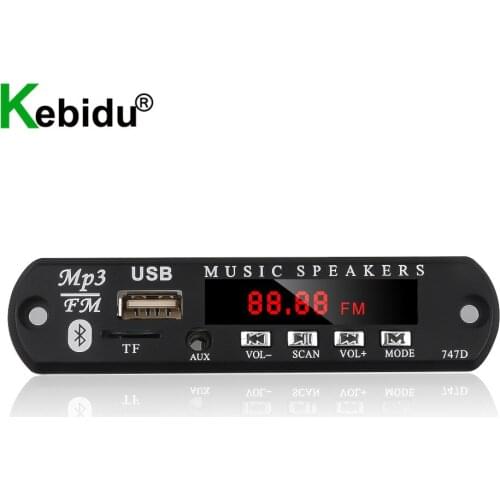 Kebidu Wireless Car USB MP3 Player Handsfree Call Mp3 Player Decoder Board Bluetooth 5.0 12V Support FM TF USB AUX Recorders