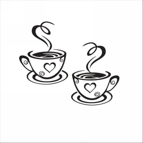 Coffee Cups Wall Stickers Vinyl Art Wall Decals Adhesive Stickers for Room Kitchen Decoration 31x19cm