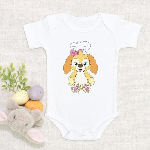 Short-sleeved Jumpsuit Baby Boy Girl Cute Dog Print Romper Summer White Disney Cartoon Cute Newborn Clothes