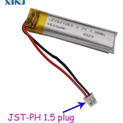 XINJ 3.7V 500mAh lithium polymer battery lipo cell 2pin JST-PH 1.5mm plug 801350 For bluetooth speaker Driving recorder Sat Nav
