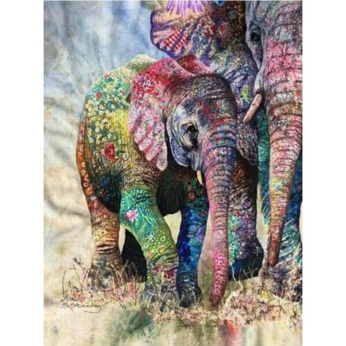 Mother baby mosaic embroidery colored elephant diamond painting kit beads picture wall paper decor stones drawing christmas gift