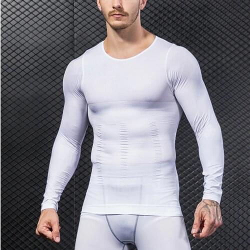Mens Body Shapers Fitness Compression Tops Long Sleeve Elastic Skinny Abdomen Tight Fit Corset Shirts Shaper Slimming Underwear