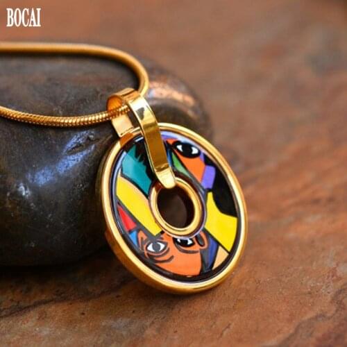 New Girl series new cloisonne jewelry enamel 28mm round necklace pendant for woman fashion ethnic style woman pendant with chain