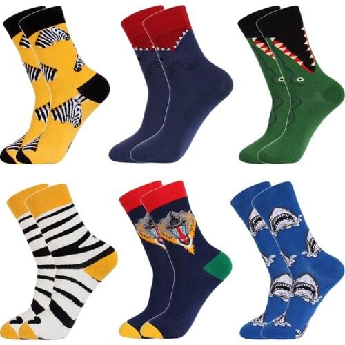 New Autumn and winter Cotton mens socks Funny animals Zebra Crocodile Shark Wolf man and Woman sock Christmas gift