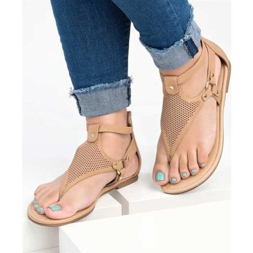 New Women Sandals Shoes Woman Low Heels Women Flats Ladies Hollow T Strap Casual Shoes Clip Toe Sandals Slippers Sandalias Mujer