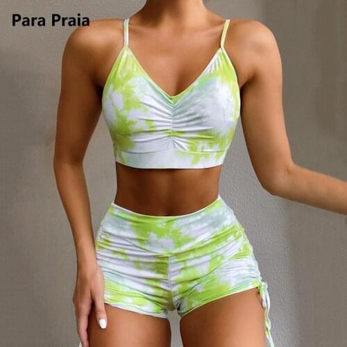 Para Praia Tie-dye Bikini 2020 Sexy Bathing Suit for Women High Waist Swimsuit Bandage Beachwear Push Up Bandeau Swimwear