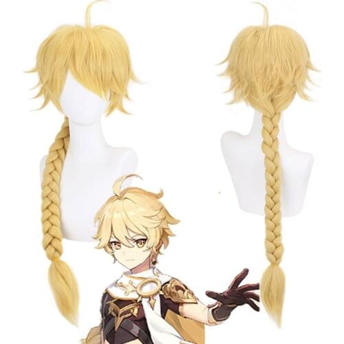 Anime Genshin Impact Cos Aether Wig Split Game character Light gold ponytail cosplay wig made of high temperature silk