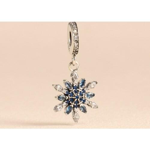 925 Sterling Silver Crystallised Snowflake Hanging Pandora Charm Fit Original Bracelet For Women DIY Jewelry S925 Beads