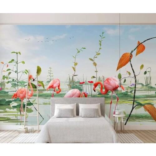 Custom mural wallpaper 3D modern minimalist small fresh plant flamingo TV background wall decorative painting