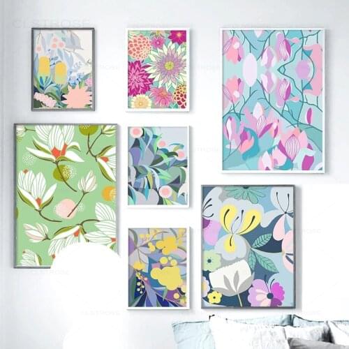 Nordic Abstact Flowers Poster Sunflower Lotus Leaves Plant Canvas Painting Fashion Art Wall Pictures for Living Room Home Decor