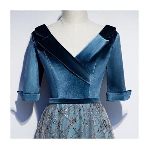 Luxury velvet collar sequin bead veil vintage blue ball gown celebrate royal princess Medieval Renaissance Victorian dress Belle