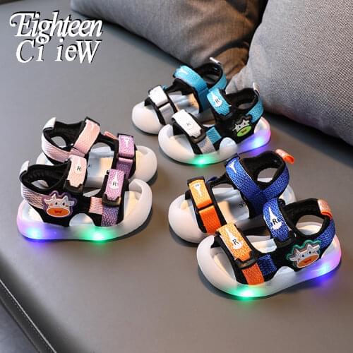 Size 16-25 Todler Girl Shoes with Backlit Glowing Beach Sandals Baby Toddler Shoes Luminous Breathable Light Up Slippers Shoes