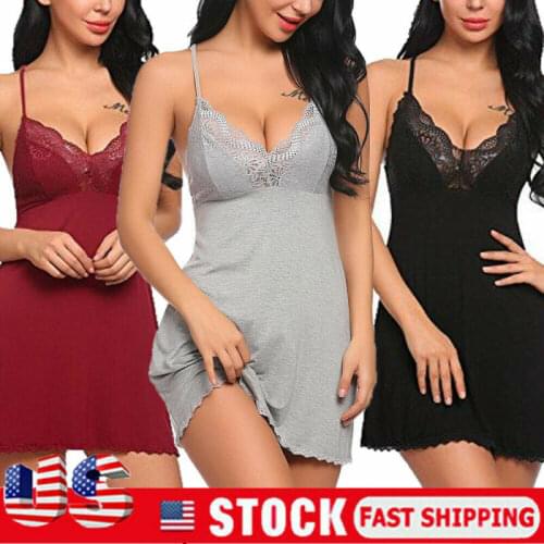 Sexy Women Lace Floral Nightdress Sleepwear Dress Black Lace Female Mini Sleep dress