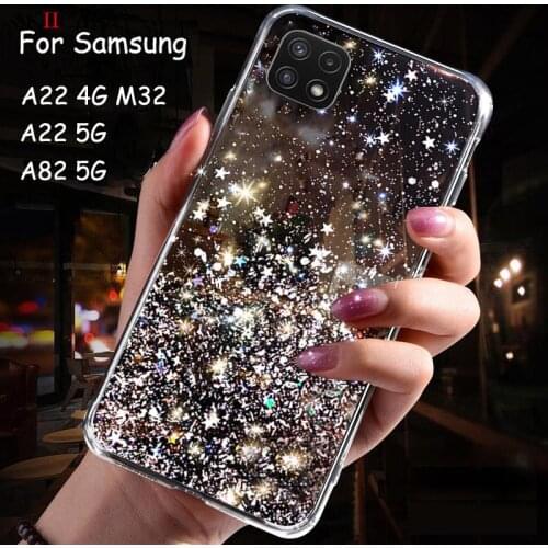 Bling Glitter Stars Clear Silicone Case For Samsung Galaxy Quantum 2 A82 A22 5G M32 S21 S20 Note 20 Ultra Soft Gel Rubber Cover