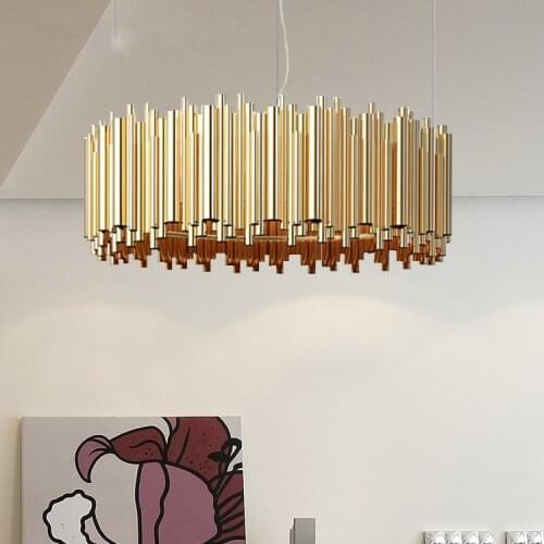 Nordic postmodern simple creative aluminum bar chandelier American bedroom restaurant living room villa aluminum tube project ch