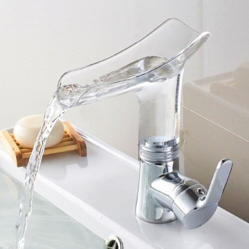 Basin Faucets Waterfall Faucet for Bathroom Luminous Hot and Cold Water Transparent Single Handle Sink Mixer Tap