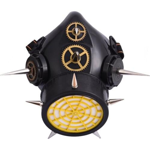 Steampunk Rivets Mask Hip-hop Halloween Party Masks Motorcycle Cyber Respirator 1 Canister I Valve Mask With Gears & Spikes