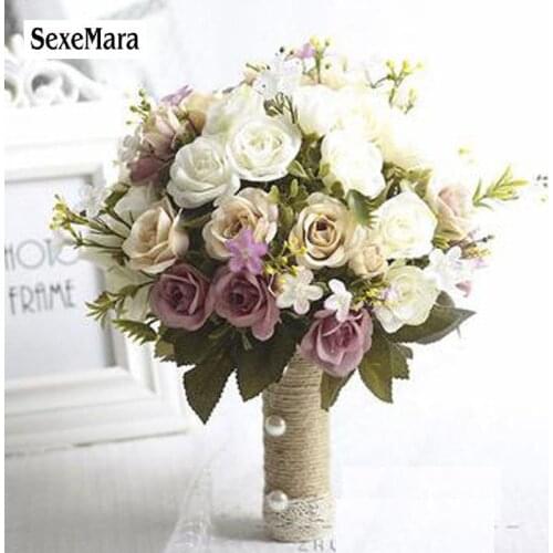 SexeMara Bridal Bouquet European chaise longue roses, fake flowers, home decoration, emulation, wedding bouquet