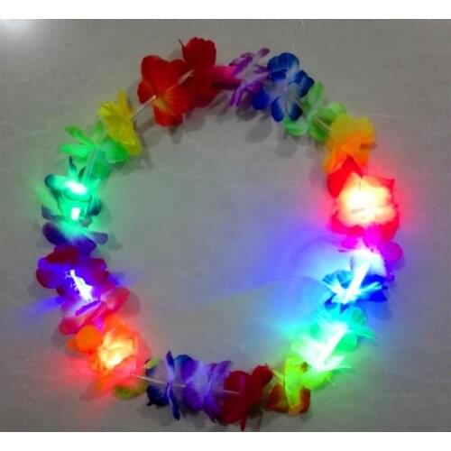 Glowing LED Light Up Hawaii Luau Party Flower Lei Fancy Dress Necklace Hula Garland Wreath Wedding Decor Party Supplies SN2237