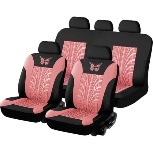 Universal Car Accessories Seat Protector 9Pcs Full Set Car Seat Cover Butterfly Pattern Embroidery 3D Tyre Track Embossed Design
